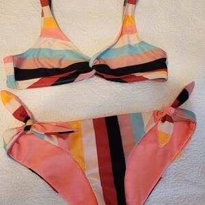 SOLID & STRIPED Reversible Pastel and Black Bikini Small